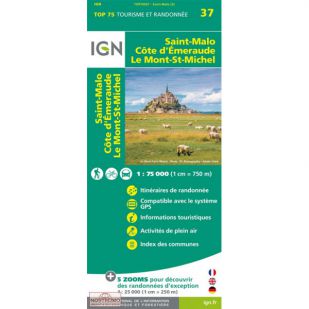 IGN Top 75: Saint Malo - Côte d'Emeraude le Mont Saint-Michel - Normandie: Bretagne (37) - Wandel- en fietskaart