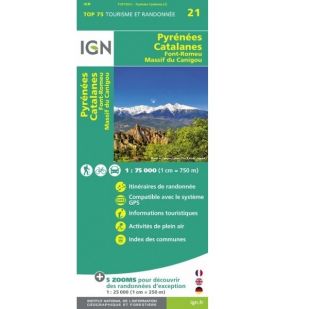 IGN Top 75: Provence (21):  Pyrenees Catalanes, Font Romeu, Massif Canigou  - Wandel- en Fietskaart