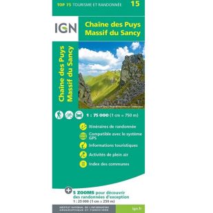 IGN Top 75: Chaîne des Puys, Massif du Sancy, Auvergne (15)  - Wandel- en Fietskaart